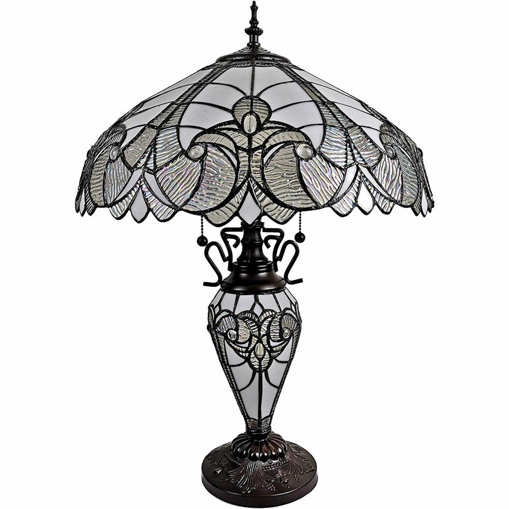 27" Dark Brown Metal Two Light Candlestick Table Lamp With Beige Shade — view 3
