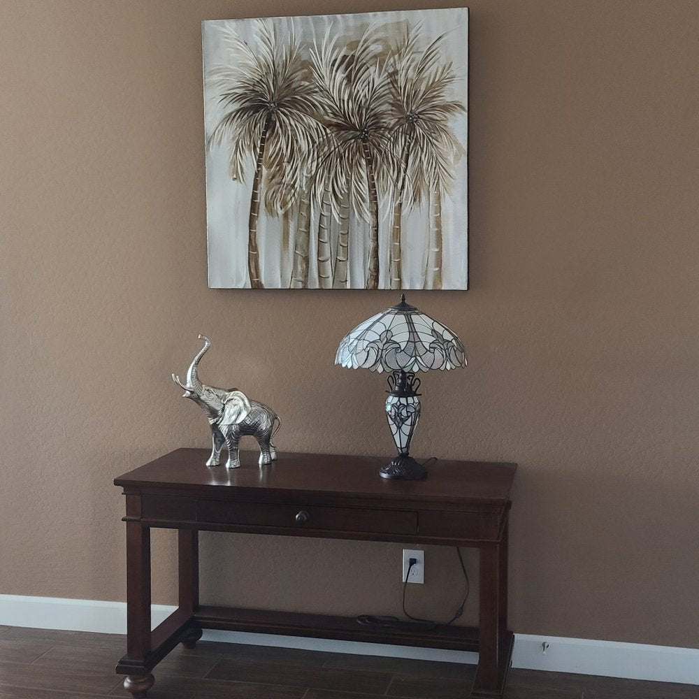 27" Dark Brown Metal Two Light Candlestick Table Lamp With Beige Shade — view 5