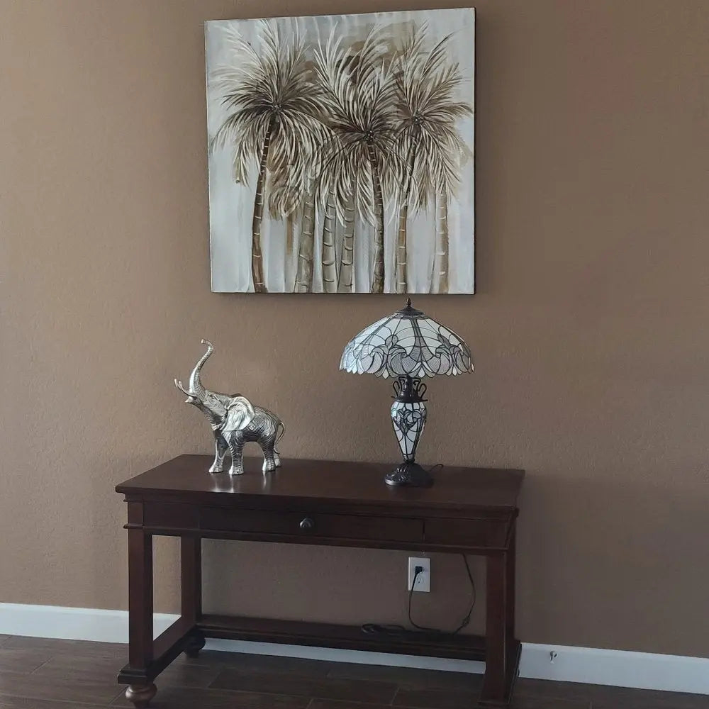 27" Dark Brown Metal Two Light Candlestick Table Lamp With Beige Shade HomeRoots