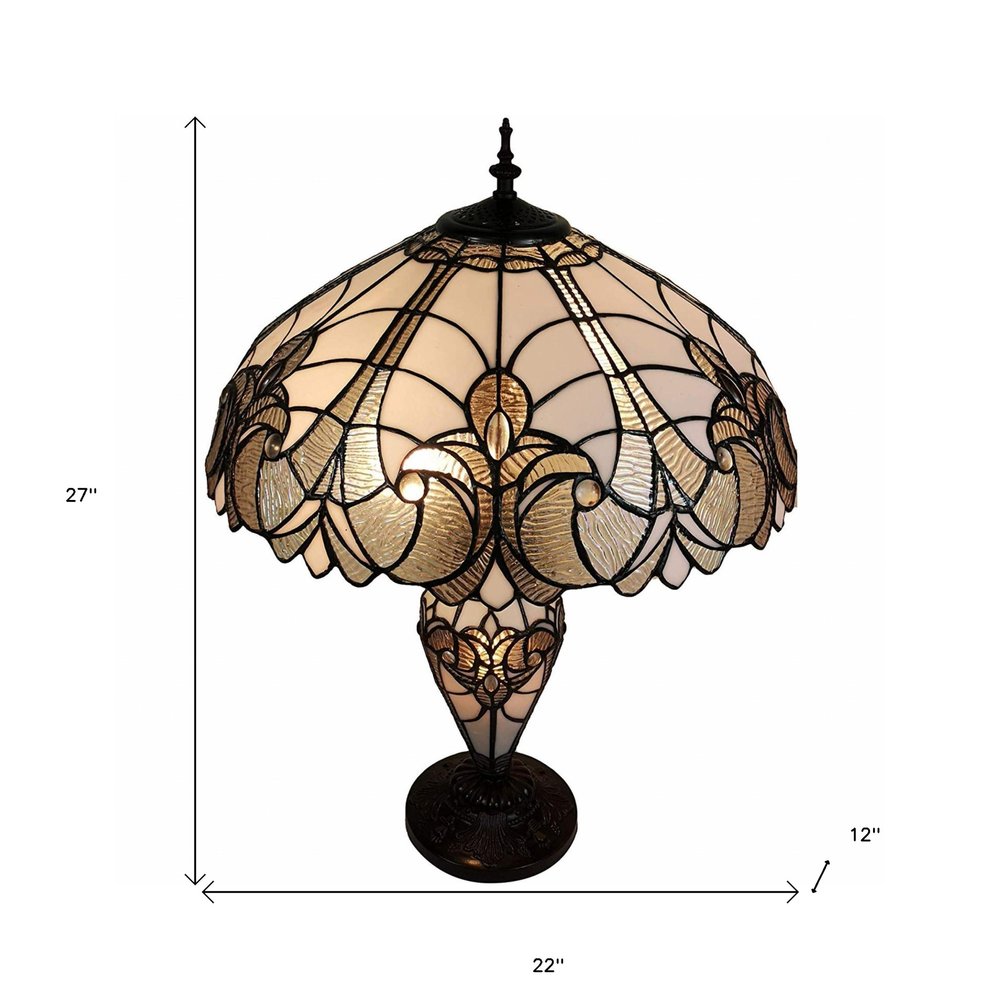 27" Dark Brown Metal Two Light Candlestick Table Lamp With Beige Shade — view 6