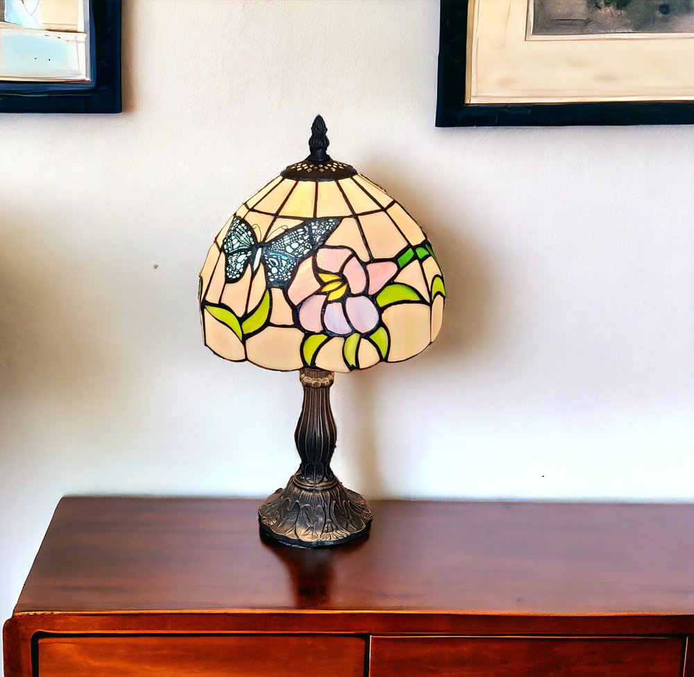 15" Dark Brown Metal Candlestick Table Lamp With Ivory Dome Shade HomeRoots