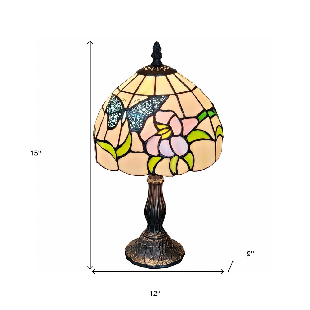 15" Dark Brown Metal Candlestick Table Lamp With Ivory Dome Shade HomeRoots