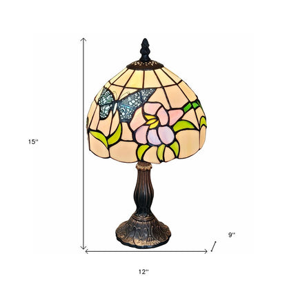 15" Dark Brown Metal Candlestick Table Lamp With Ivory Dome Shade HomeRoots