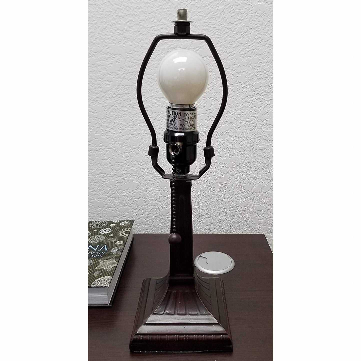 15" Dark Brown Metal Candlestick Table Lamp With White Empire Shade