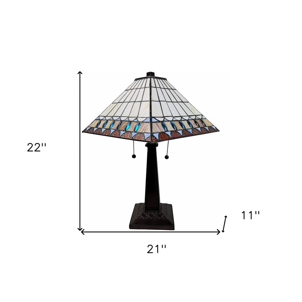 22" Dark Brown Metal Two Light Candlestick Table Lamp With Off White Empire Shade HomeRoots