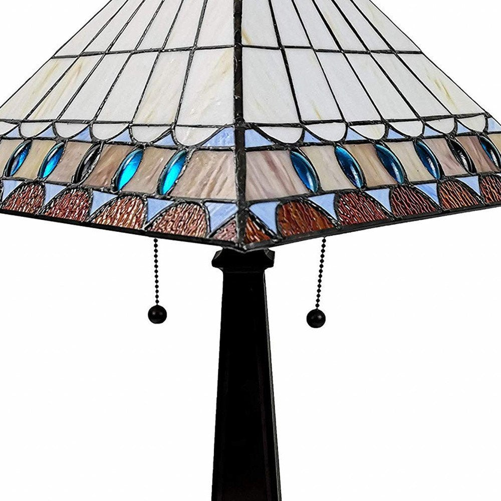 22" Dark Brown Metal Two Light Candlestick Table Lamp With Off White Empire Shade HomeRoots
