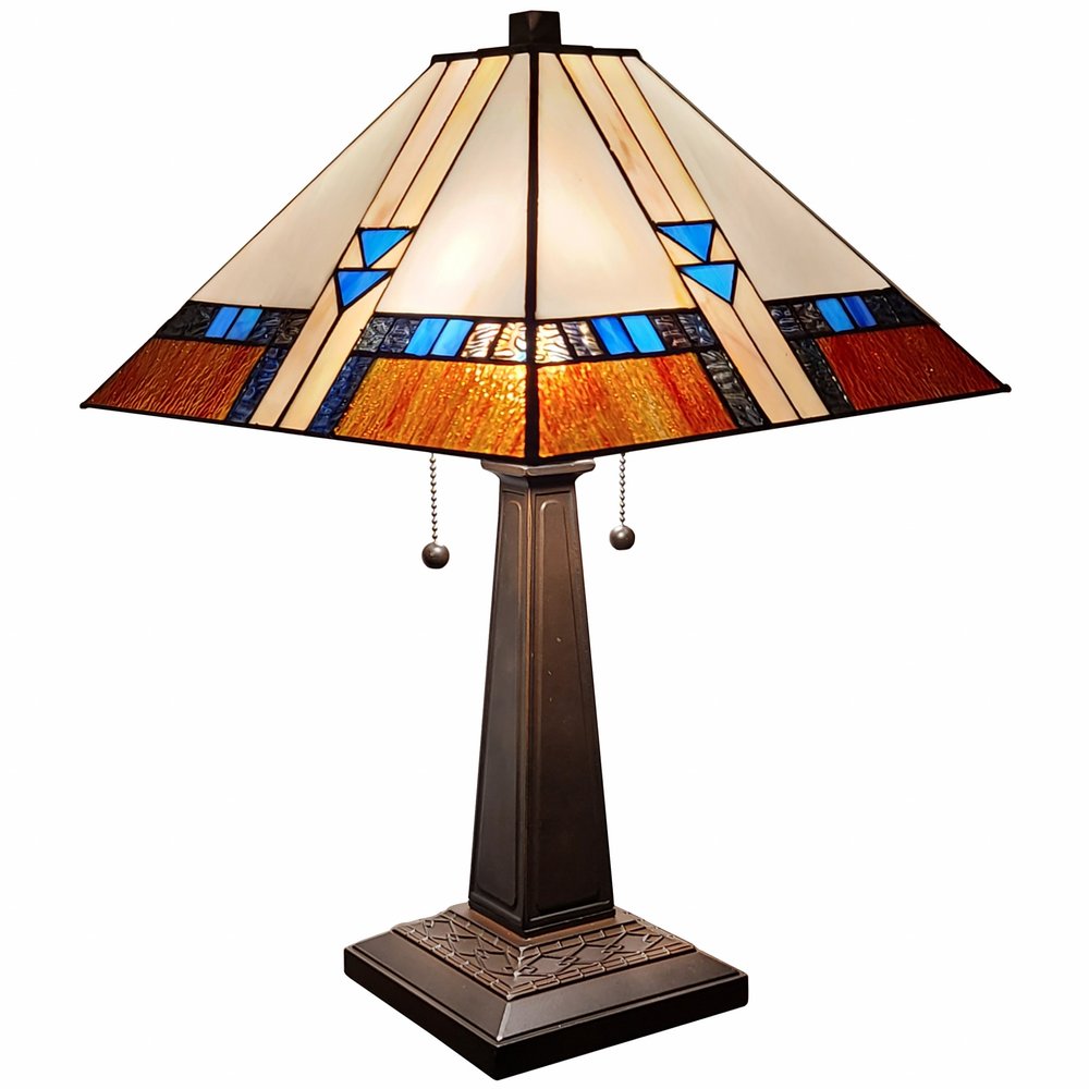 22" Dark Brown Metal Two Light Candlestick Table Lamp With Off White Empire Shade — view 1