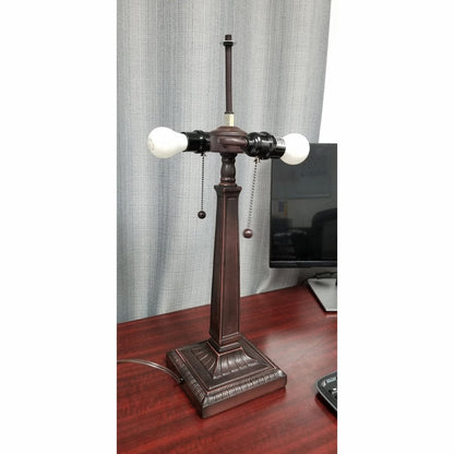 22" Dark Brown Metal Two Light Candlestick Table Lamp With Off White Empire Shade HomeRoots