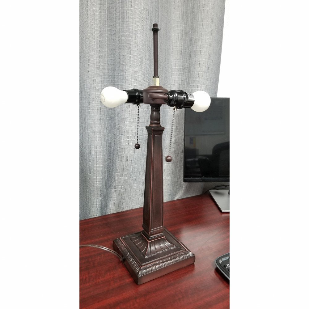 22" Dark Brown Metal Two Light Candlestick Table Lamp With Off White Empire Shade — view 3