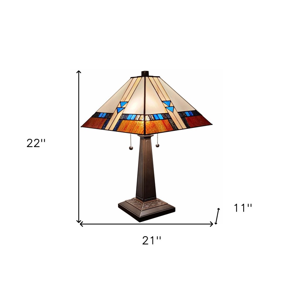 22" Dark Brown Metal Two Light Candlestick Table Lamp With Off White Empire Shade — view 4