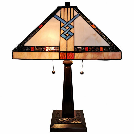 22" Dark Brown Metal Two Light Candlestick Table Lamp With Off White Empire Shade HomeRoots