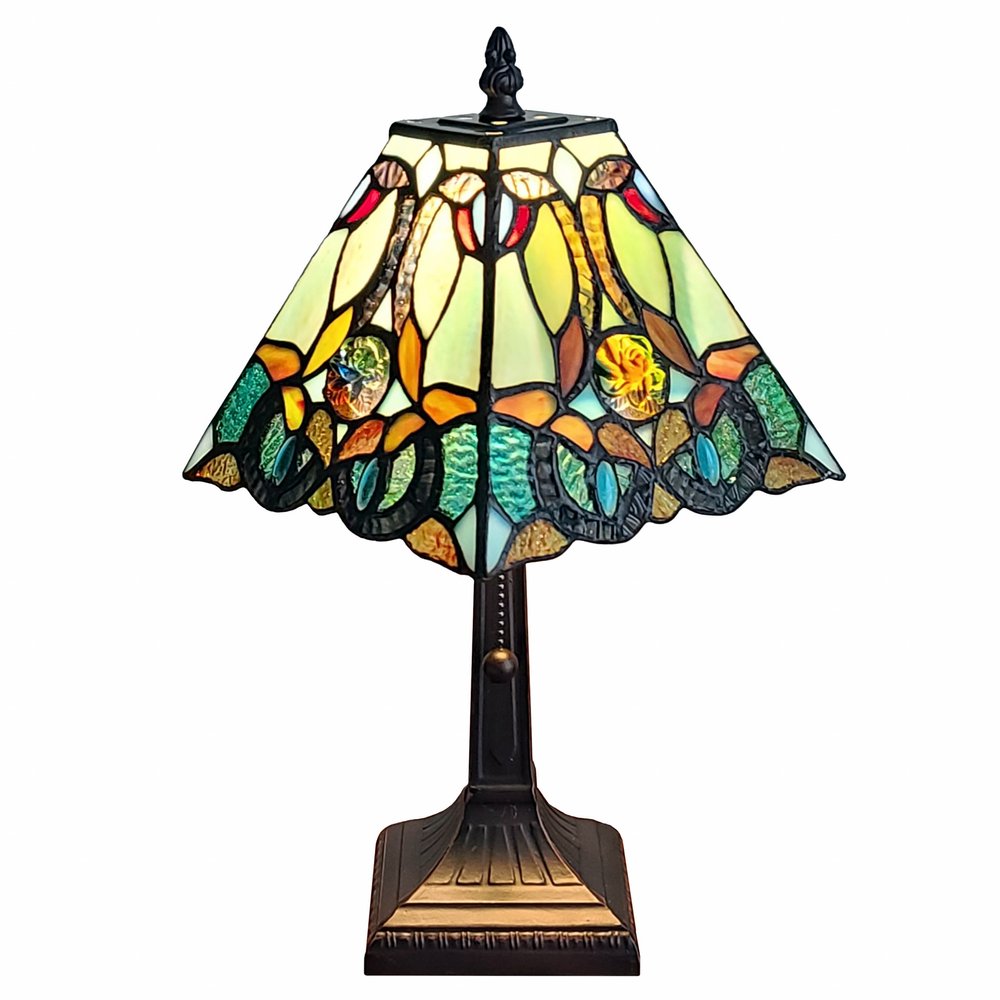 15" Dark Brown Metal Candlestick Table Lamp With Green and Black Shade HomeRoots
