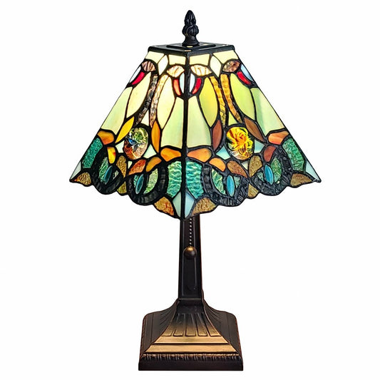 15" Dark Brown Metal Candlestick Table Lamp With Green and Black Shade HomeRoots