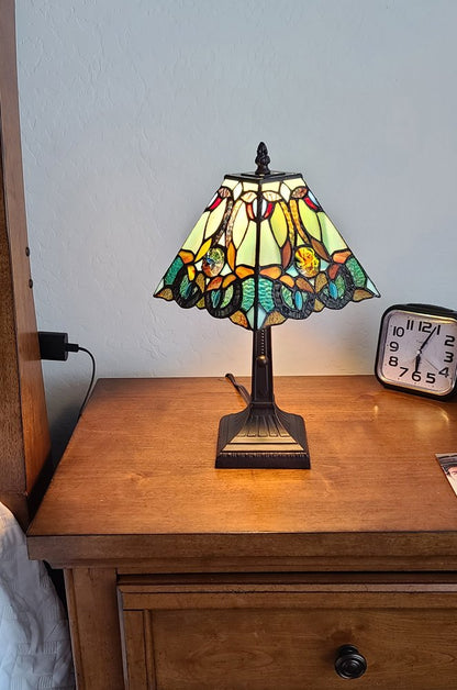 15" Dark Brown Metal Candlestick Table Lamp With Green and Black Shade HomeRoots