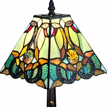 15" Dark Brown Metal Candlestick Table Lamp With Green and Black Shade HomeRoots