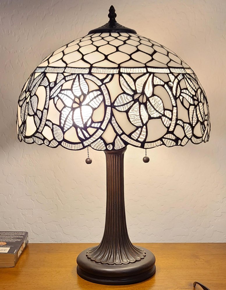23" Dark Brown Metal Two Light Candlestick Table Lamp With White Shade — view 1