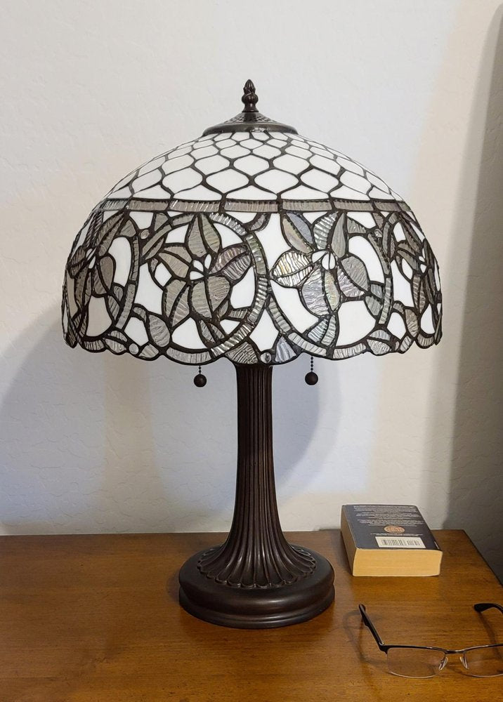 23" Dark Brown Metal Two Light Candlestick Table Lamp With White Shade — view 2
