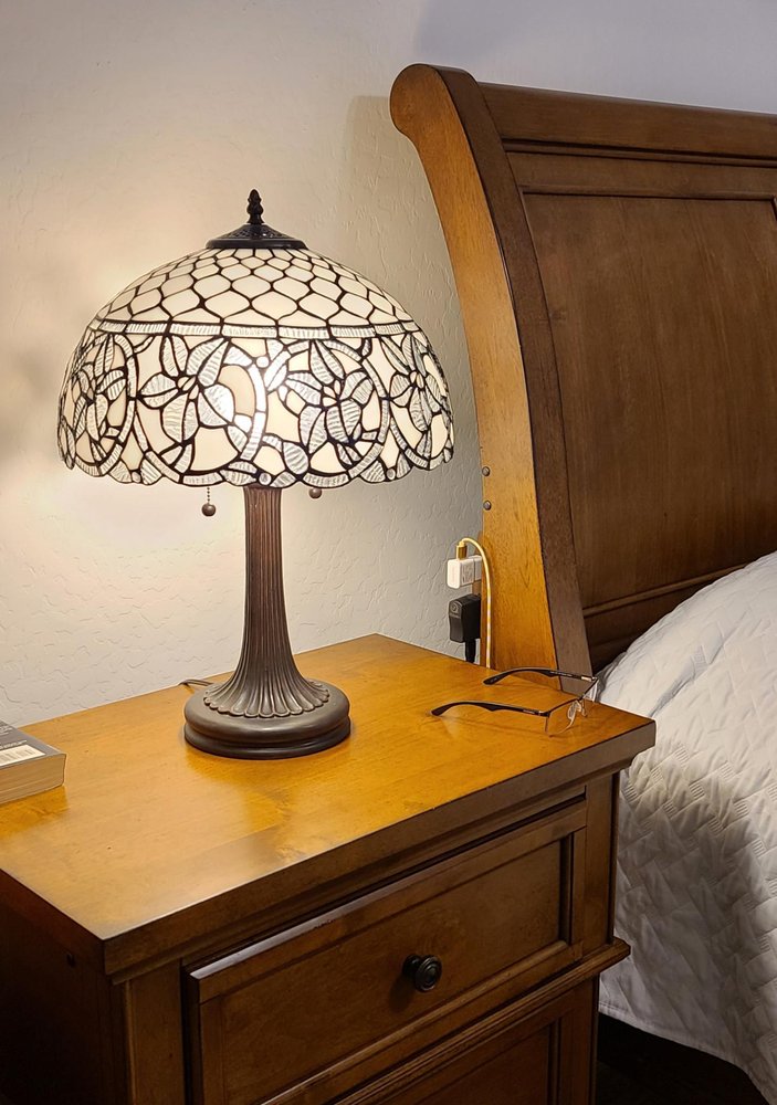 23" Dark Brown Metal Two Light Candlestick Table Lamp With White Shade — view 3