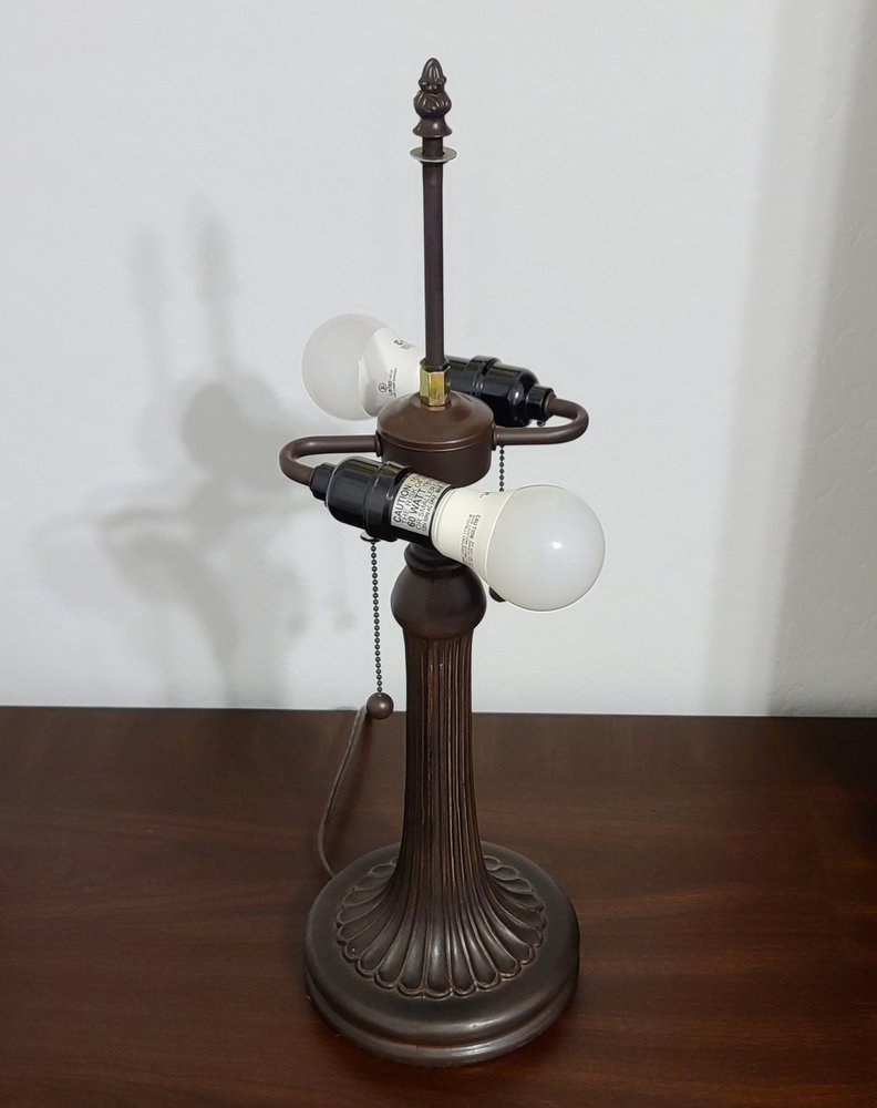 23" Dark Brown Metal Two Light Candlestick Table Lamp With White Shade — view 4