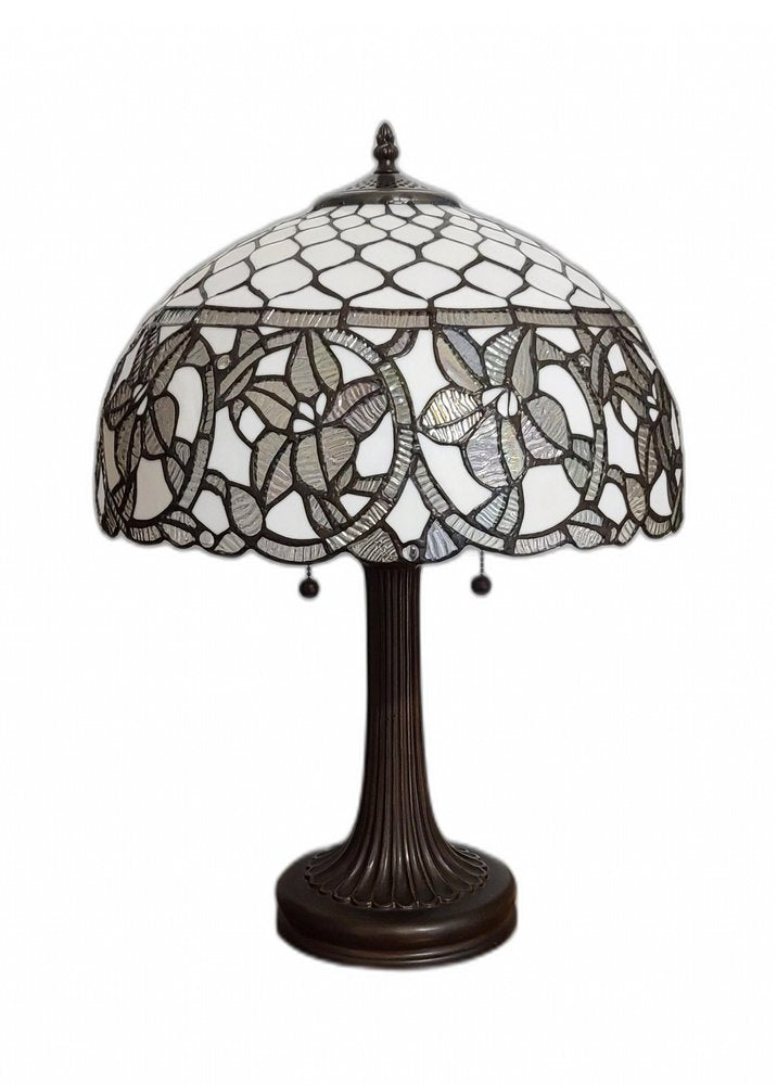 23" Dark Brown Metal Two Light Candlestick Table Lamp With White Shade HomeRoots