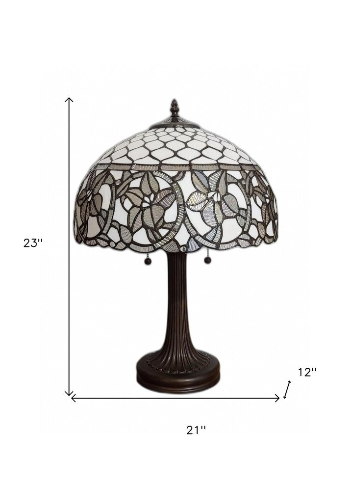 23" Dark Brown Metal Two Light Candlestick Table Lamp With White Shade HomeRoots