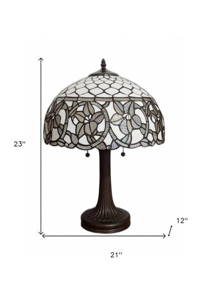 23" Dark Brown Metal Two Light Candlestick Table Lamp With White Shade