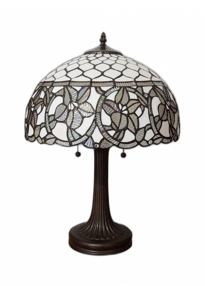 23" Dark Brown Metal Two Light Candlestick Table Lamp With White Shade — view 9