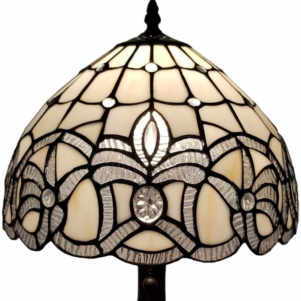 19" Dark Brown Metal Candlestick Table Lamp With White Dome Shade — view 9