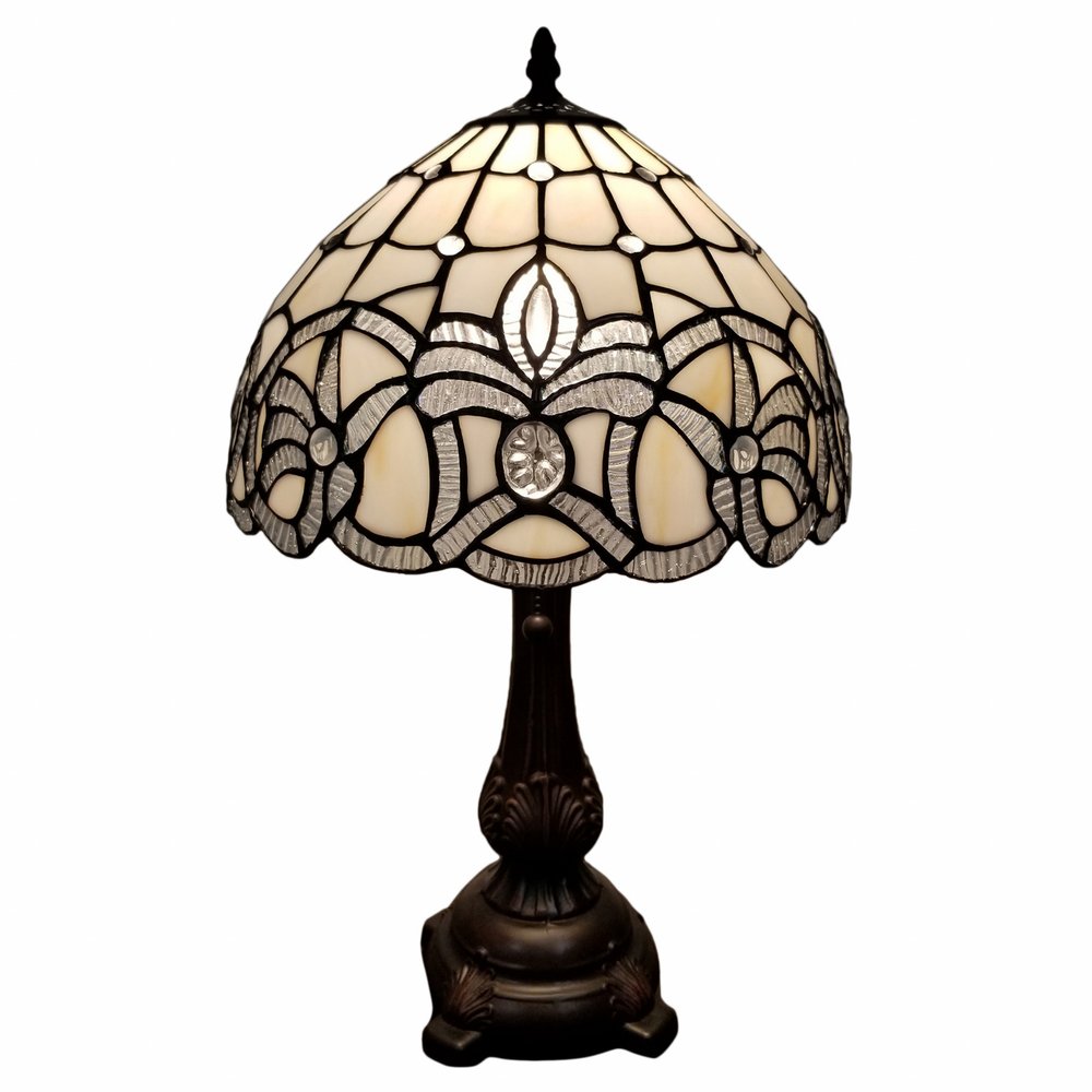 19" Dark Brown Metal Candlestick Table Lamp With White Dome Shade — view 1