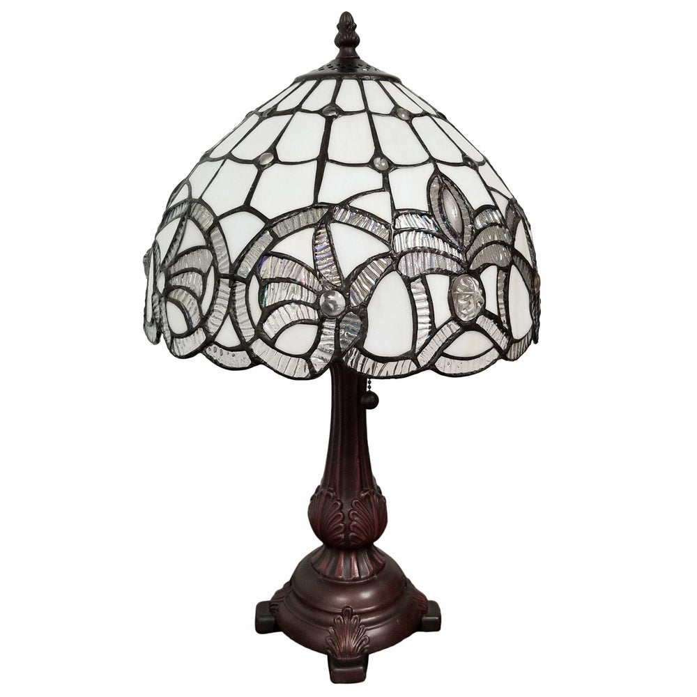 19" Dark Brown Metal Candlestick Table Lamp With White Dome Shade — view 3