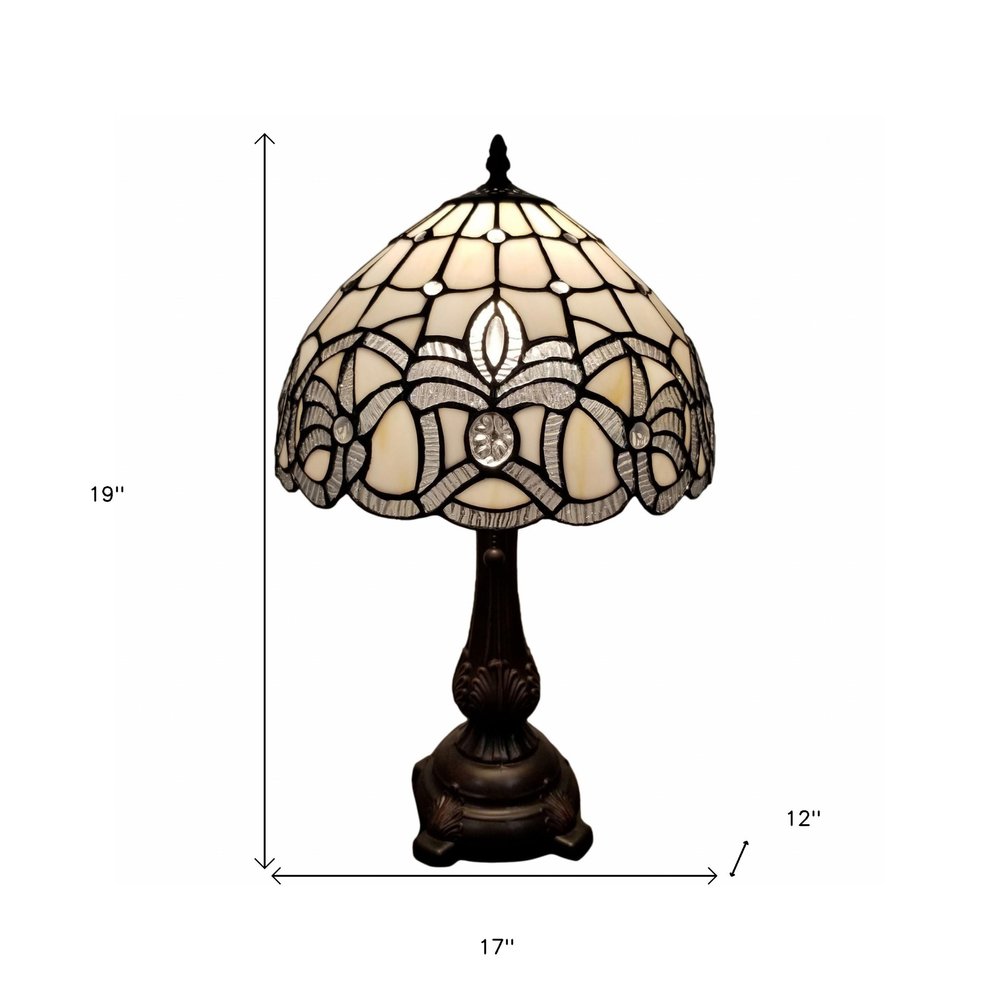 19" Dark Brown Metal Candlestick Table Lamp With White Dome Shade — view 7