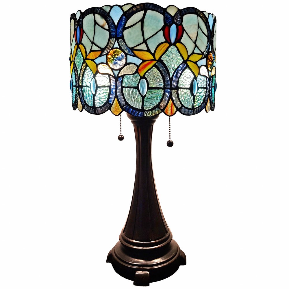 22" Dark Brown Metal Two Light Candlestick Table Lamp With Green Shade — view 1