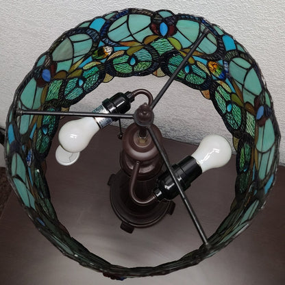 22" Dark Brown Metal Two Light Candlestick Table Lamp With Green Shade HomeRoots
