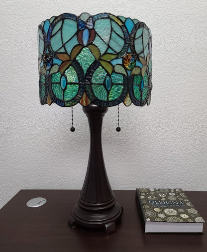 22" Dark Brown Metal Two Light Candlestick Table Lamp With Green Shade HomeRoots
