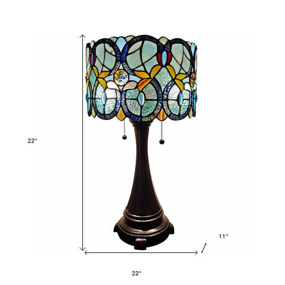 22" Dark Brown Metal Two Light Candlestick Table Lamp With Green Shade HomeRoots