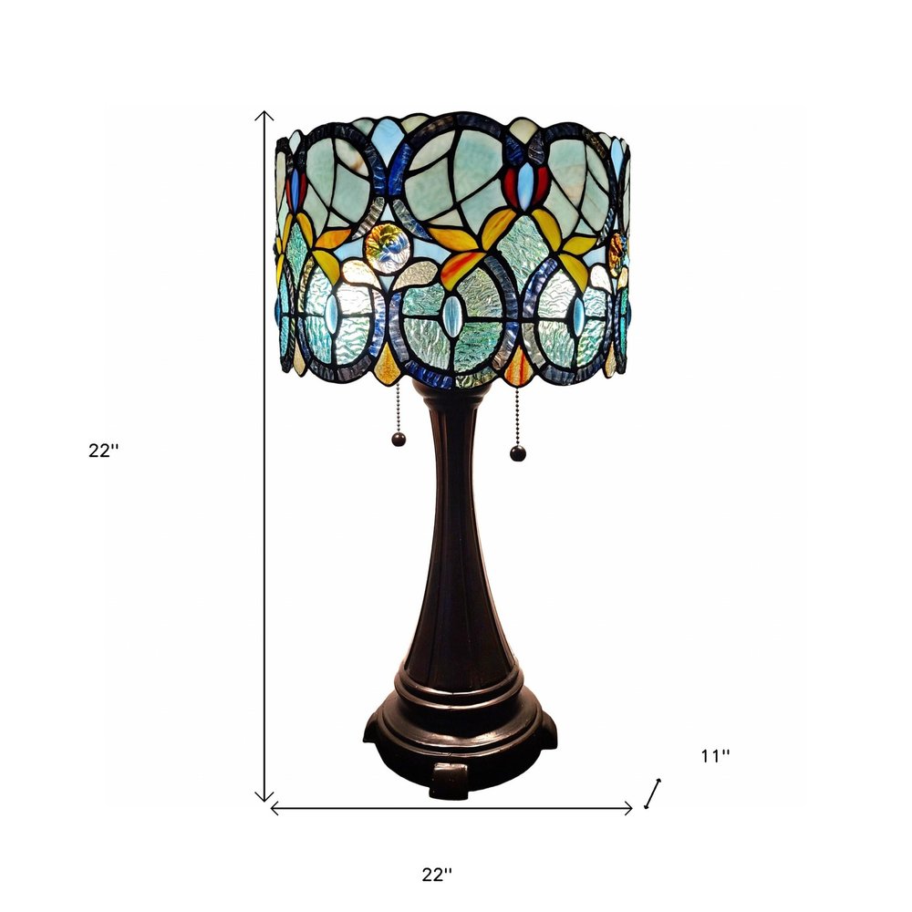 22" Dark Brown Metal Two Light Candlestick Table Lamp With Green Shade — view 6