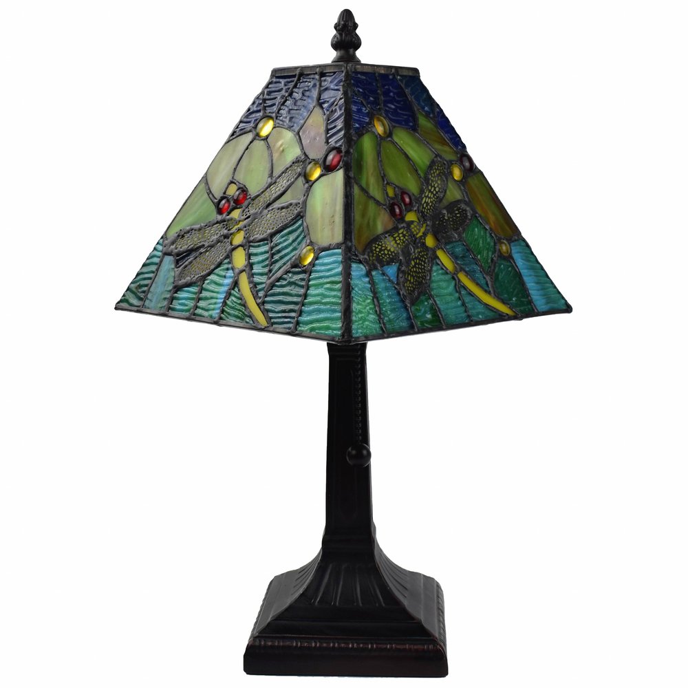 15" Dark Brown Metal Candlestick Table Lamp With Green Empire Shade — view 2