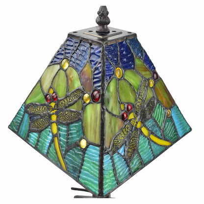 15" Dark Brown Metal Candlestick Table Lamp With Green Empire Shade HomeRoots