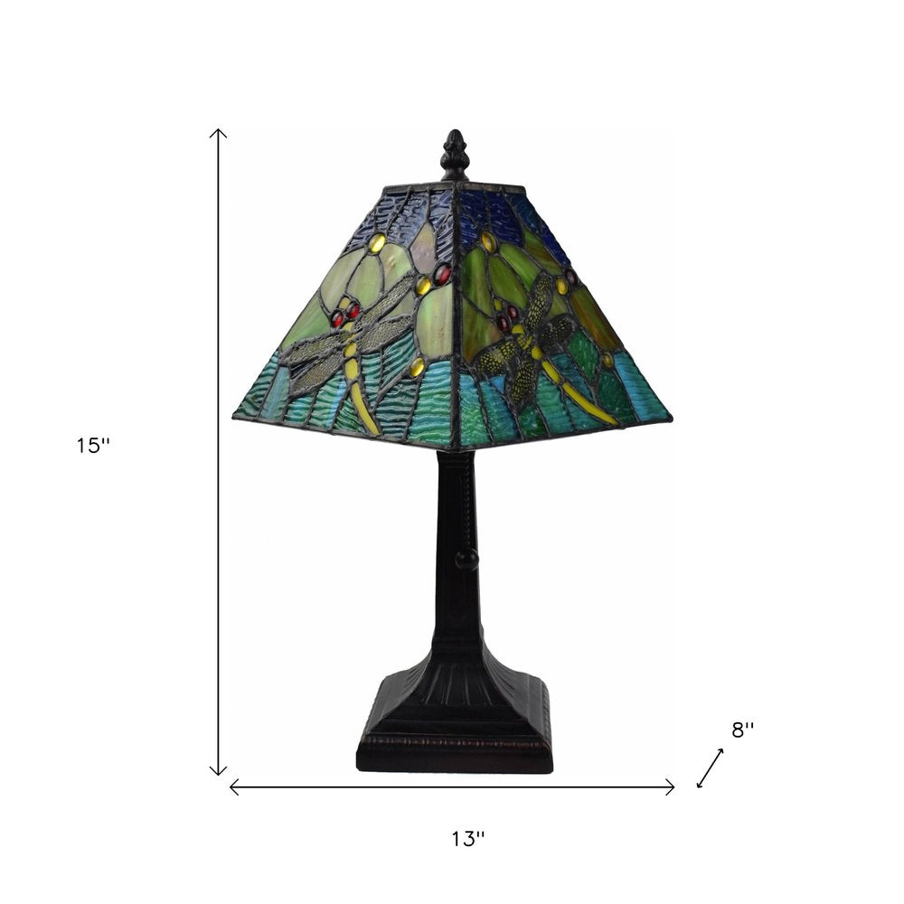15" Dark Brown Metal Candlestick Table Lamp With Green Empire Shade HomeRoots