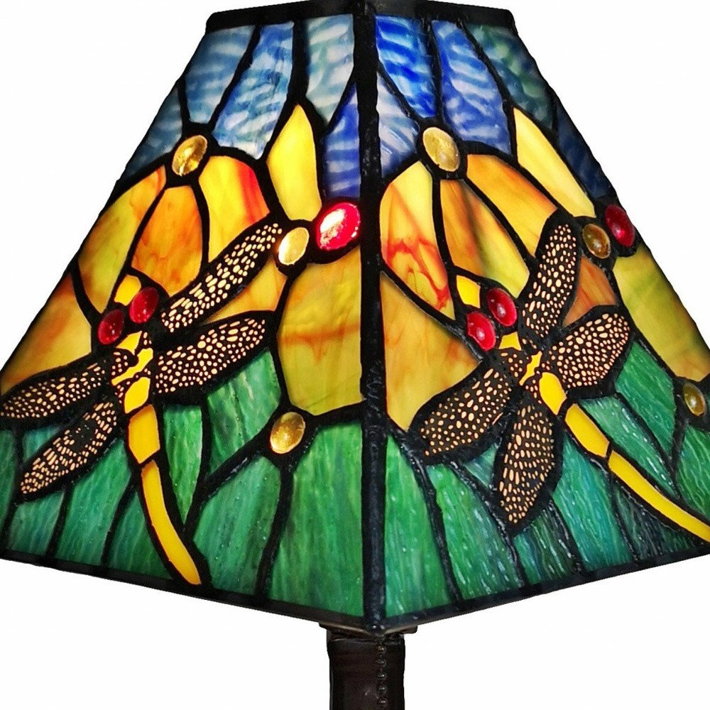 15" Dark Brown Metal Candlestick Table Lamp With Green Empire Shade — view 6