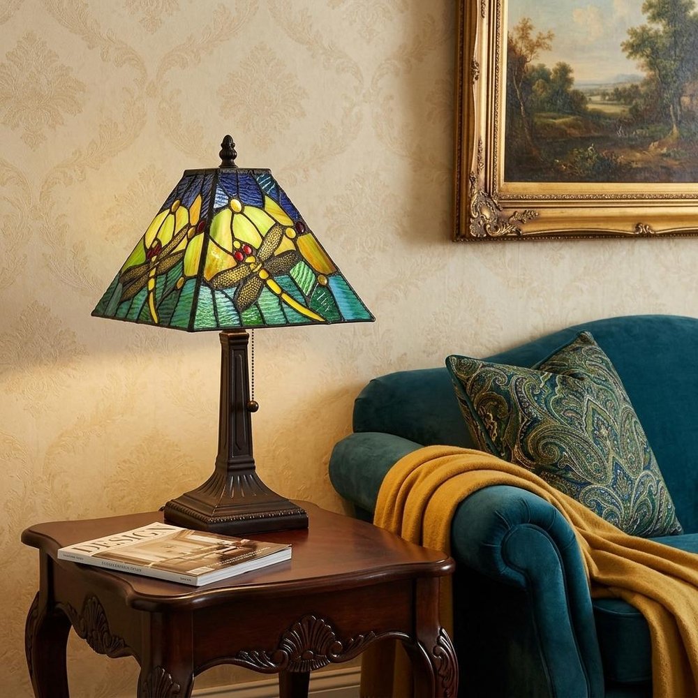 15" Dark Brown Metal Candlestick Table Lamp With Green Empire Shade HomeRoots