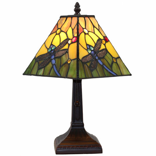 15" Dark Brown Metal Candlestick Table Lamp With Green Empire Shade HomeRoots