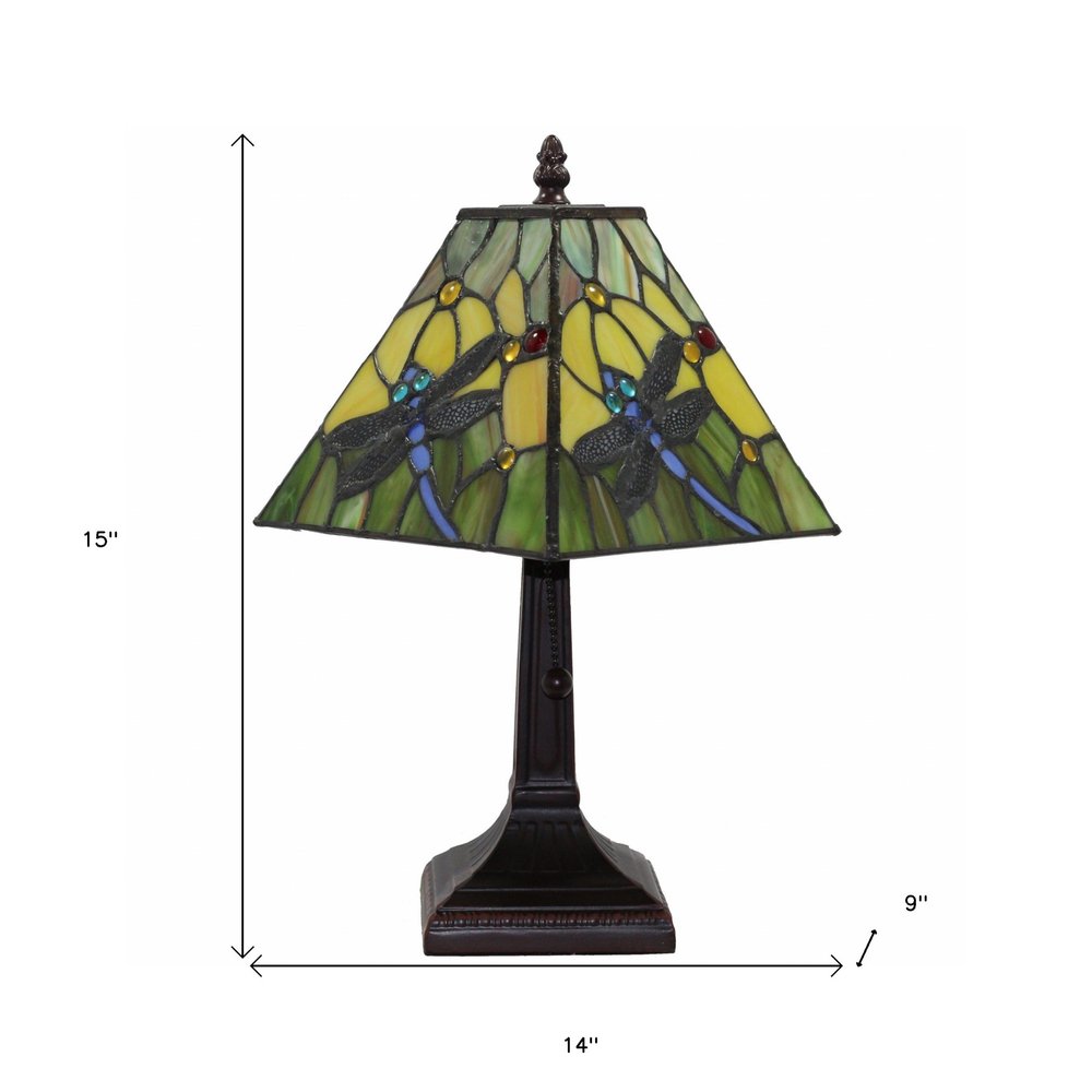 15" Dark Brown Metal Candlestick Table Lamp With Green Empire Shade HomeRoots