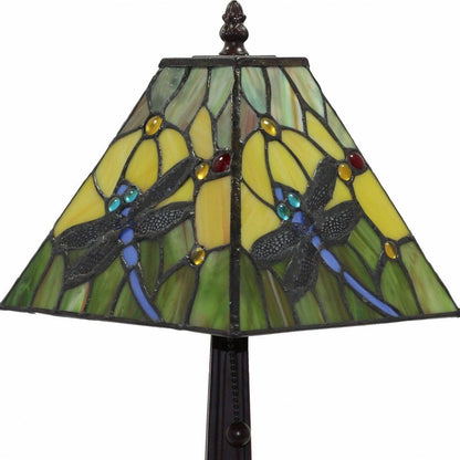 15" Dark Brown Metal Candlestick Table Lamp With Green Empire Shade HomeRoots