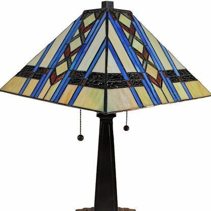 22" Dark Brown Metal Two Light Candlestick Table Lamp With Blue Empire Shade HomeRoots