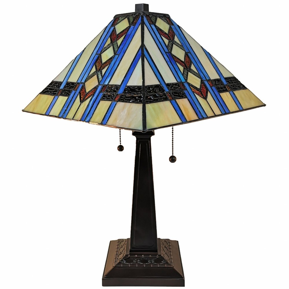 22" Dark Brown Metal Two Light Candlestick Table Lamp With Blue Empire Shade HomeRoots
