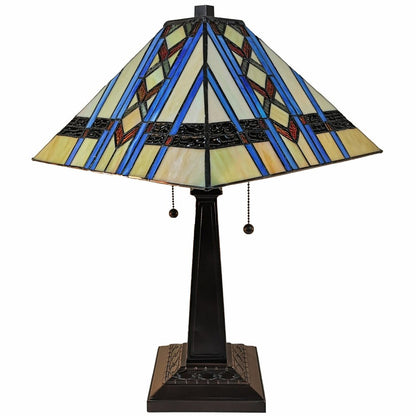 22" Dark Brown Metal Two Light Candlestick Table Lamp With Blue Empire Shade HomeRoots