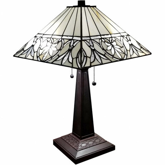22" Dark Brown Metal Two Light Candlestick Table Lamp With White Shade HomeRoots