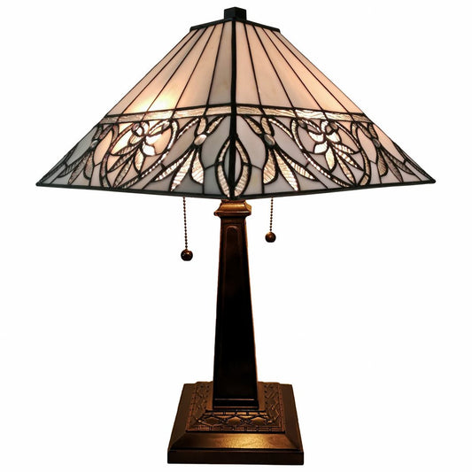 22" Dark Brown Metal Two Light Candlestick Table Lamp With White Shade