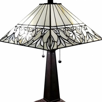 22" Dark Brown Metal Two Light Candlestick Table Lamp With White Shade HomeRoots
